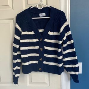 Old Navy Navy Blue and White Striped Sweater